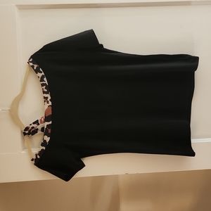 Black Tee with Animal Print Trim